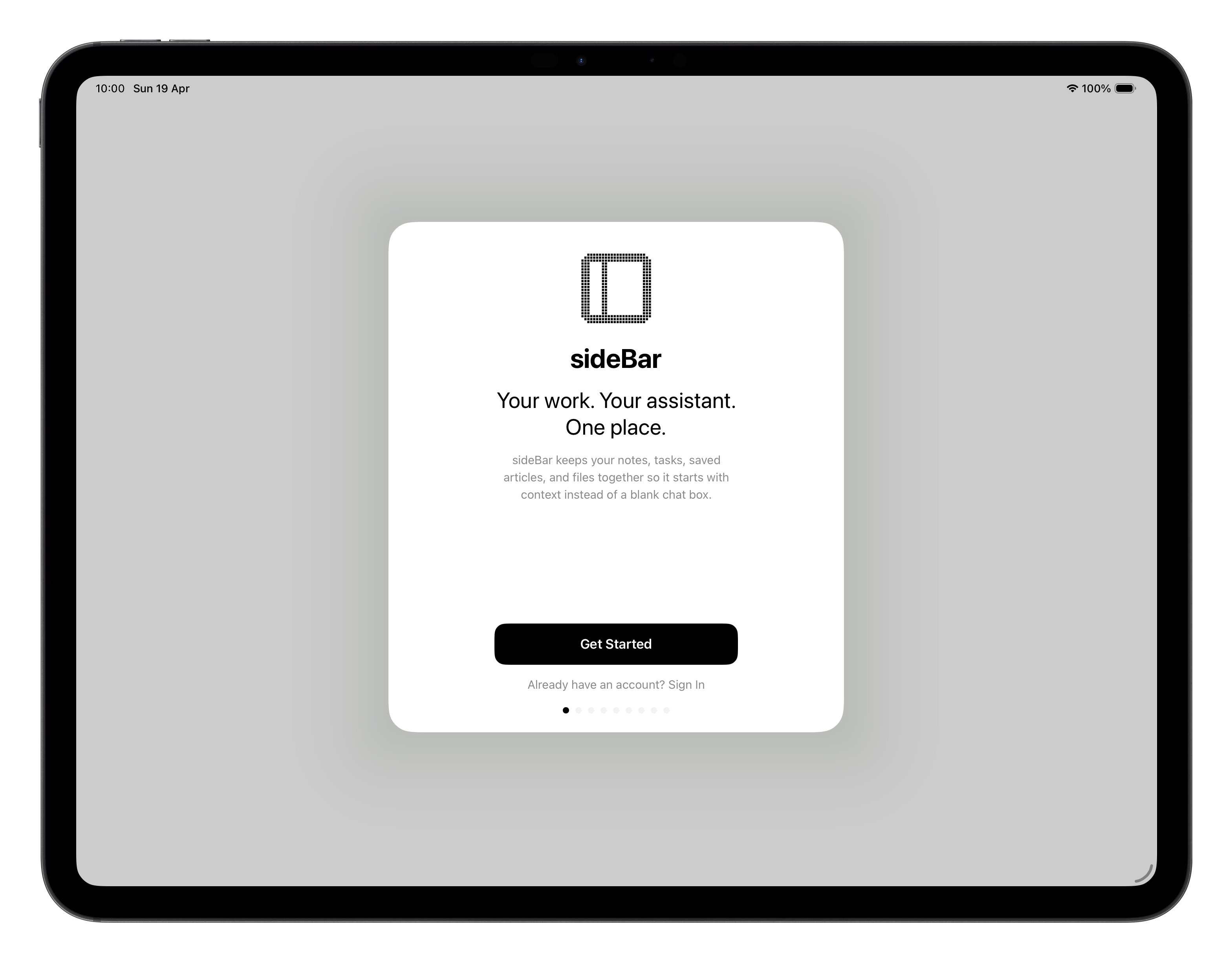 sideBar on iPad showing notes, chat, and saved work in one integrated workspace